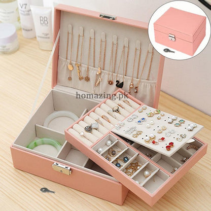 Premium Leather Jewelry Box Double Layer Storage