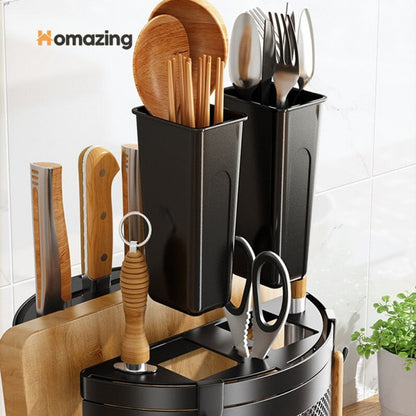 Rotatable Cutlery Utensil Rack With Knife Holder