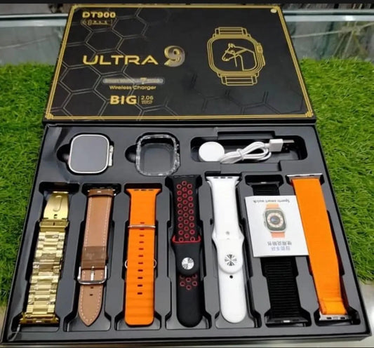 DT900 Ultra Smart Watch 49mm Display Smart Watch With 7 Straps & Crystal Case dt 900 random color