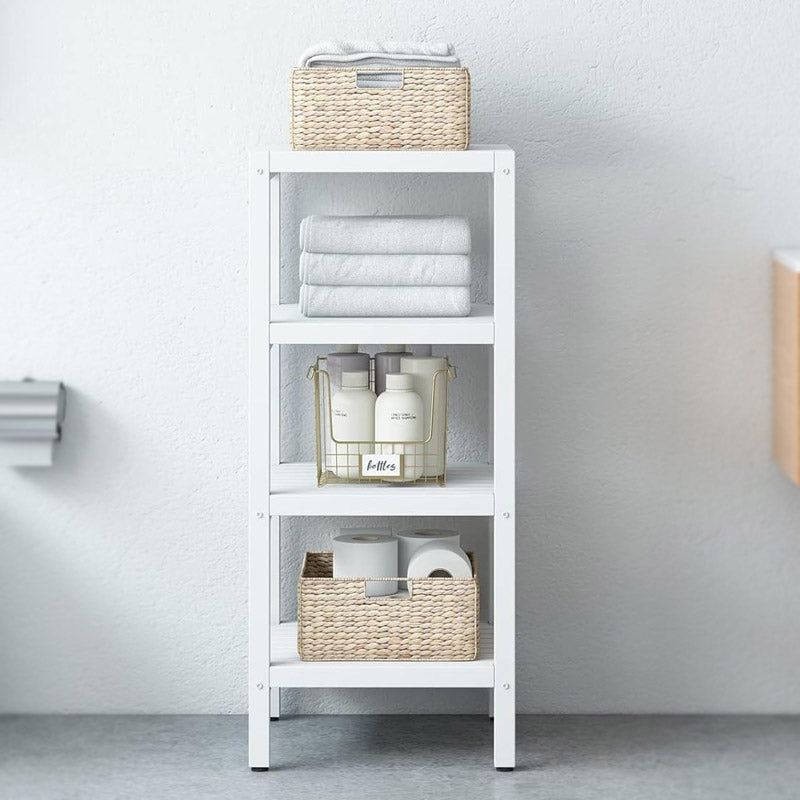 White Rectangular Shelf With Wood Look Non-Slip