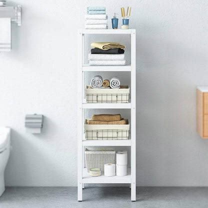 White Rectangular Shelf With Wood Look Non-Slip