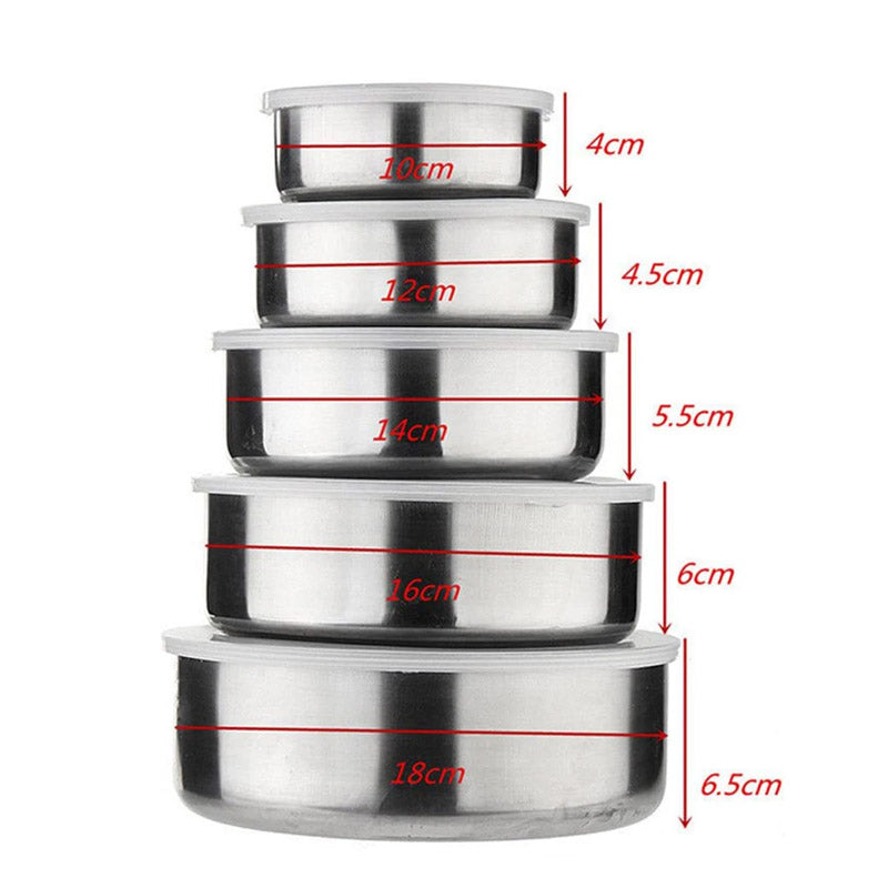 5Pcs Steel Bowls Set With Lids