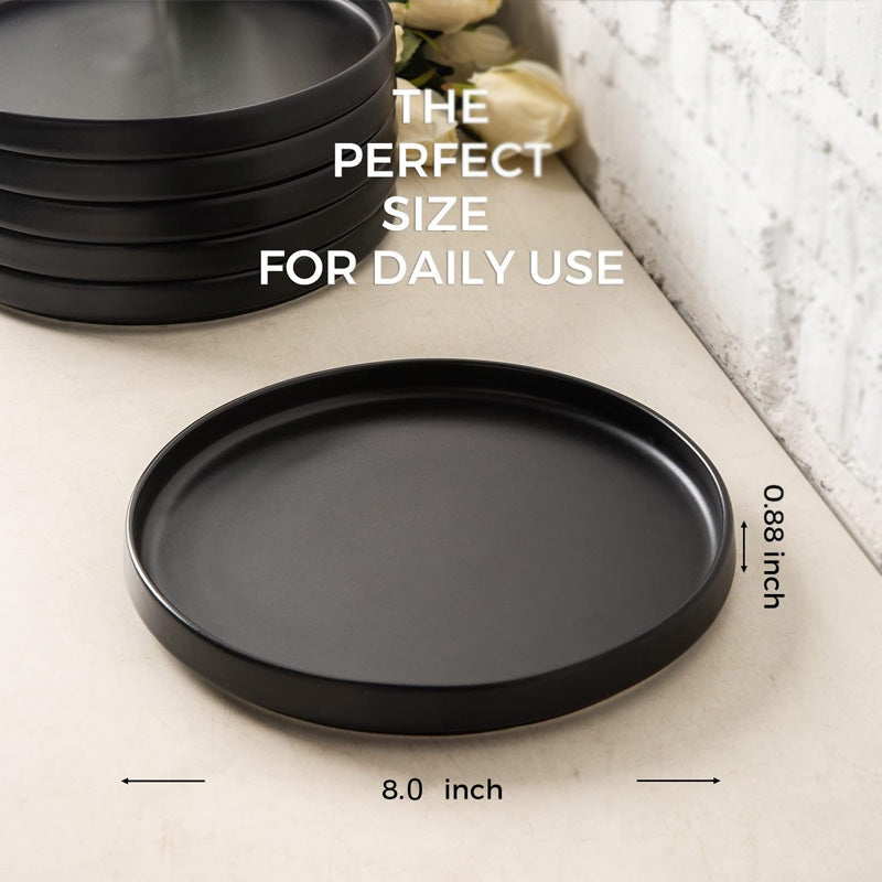 Stoneware Black Border Plates 8Pc Set