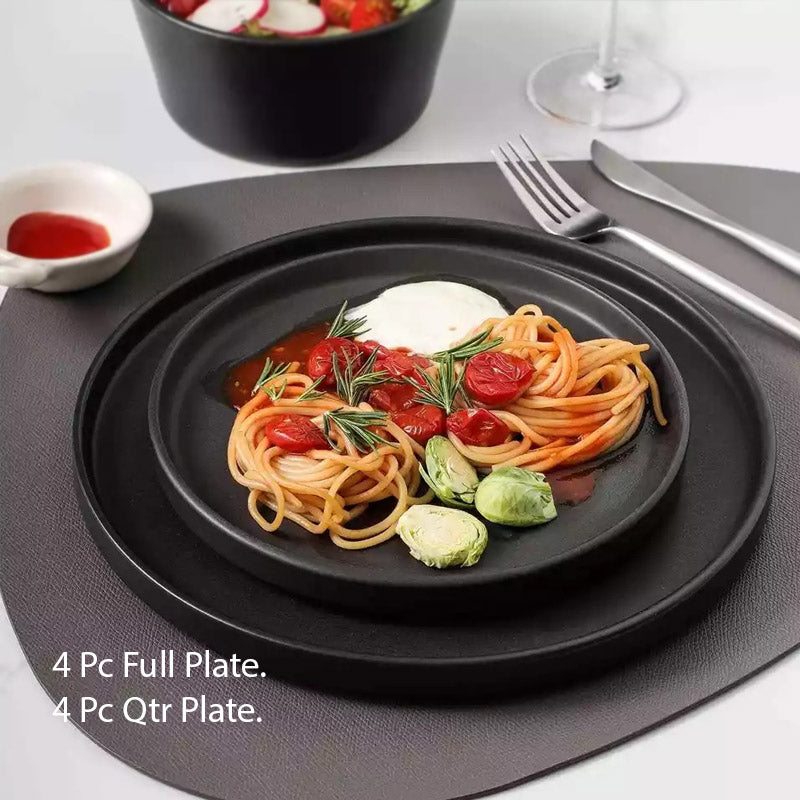 Stoneware Black Border Plates 8Pc Set