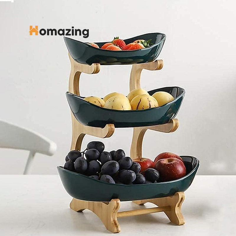 3 Tiers Fruit Plates With Wooden Stand