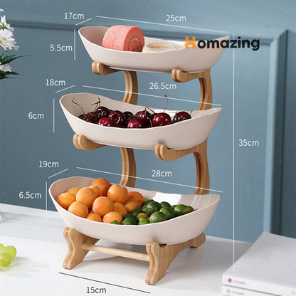 3 Tiers Fruit Plates With Wooden Stand