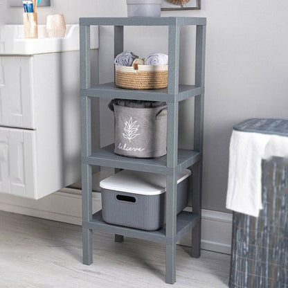 Grey Rectangular Shelf With Wood Look Non-Slip