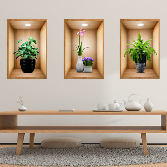 3D Plant Vase Wall Sticker 3Pcs-Self Adhesive