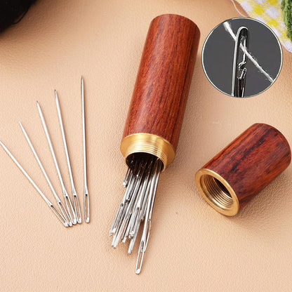 12Pcs Threading Needles With Wood Case