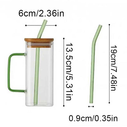 Square Glass Cup With Bamboo Lid & Straw