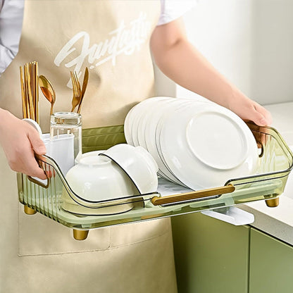 Acrylic Dish Drying Rack With Utensil Holder