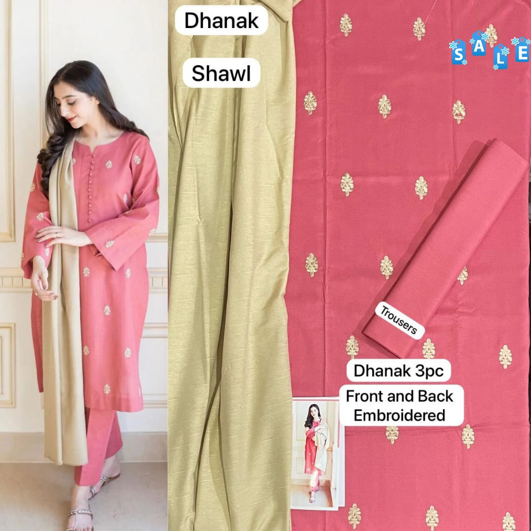 Brand Name AISLING X DYOT (DHANAK)   SHIRT:  Dhanak   DUPATTA: Pashmina Twill  TROUSER: Dhanak  By Pcs : 3 Pcs