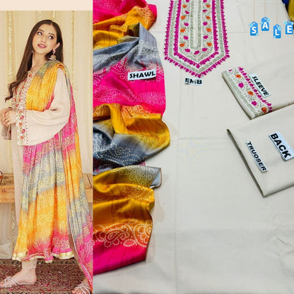 Brand Name AISLING X DYOT (DHANAK)   SHIRT:  Dhanak   DUPATTA: Pashmina Twill  TROUSER: Dhanak  By Pcs : 3 Pcs