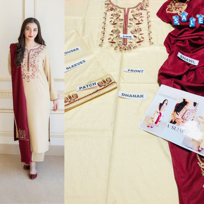 Brand Name AISLING X DYOT (DHANAK)   SHIRT:  Dhanak   DUPATTA: Pashmina Twill  TROUSER: Dhanak  By Pcs : 3 Pcs