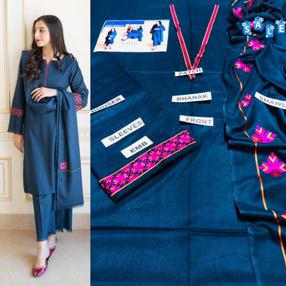 Brand Name AISLING X DYOT (DHANAK)   SHIRT:  Dhanak   DUPATTA: Pashmina Twill  TROUSER: Dhanak  By Pcs : 3 Pcs