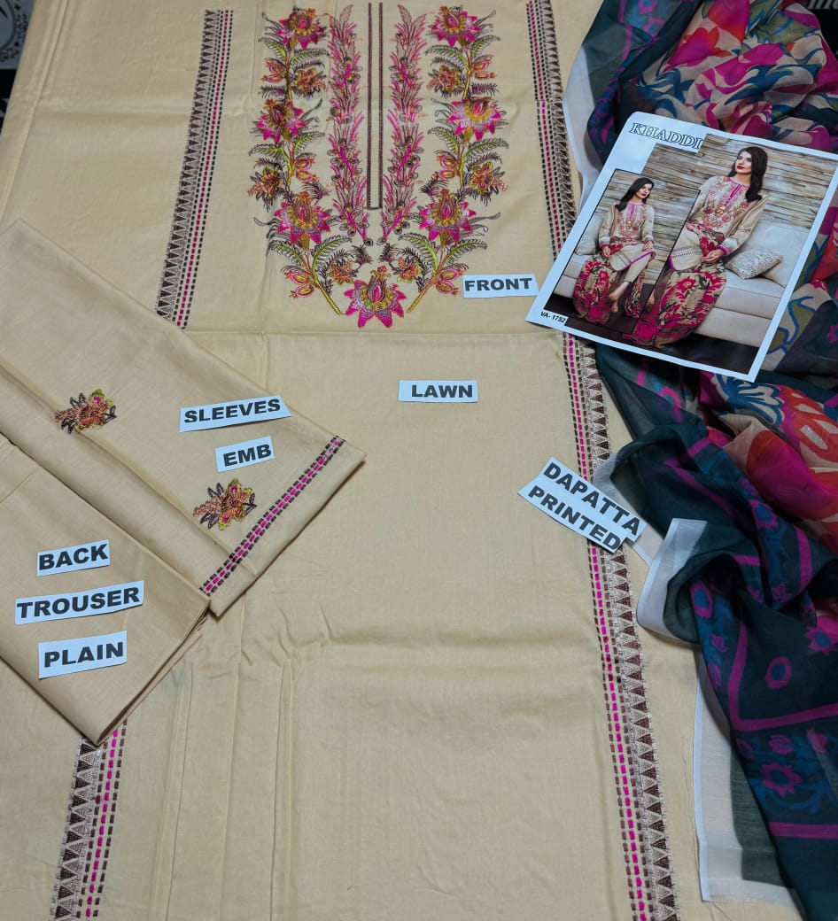 Brand Name KHAADI (LAWN)  SHIRT:  Lawn  DUPATTA: Swiss Lawn TROUSER: Lawn   By Pcs : 3 Pcs