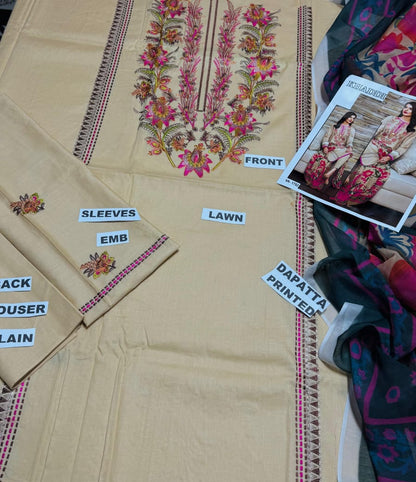 Brand Name KHAADI (LAWN)  SHIRT:  Lawn  DUPATTA: Swiss Lawn TROUSER: Lawn   By Pcs : 3 Pcs