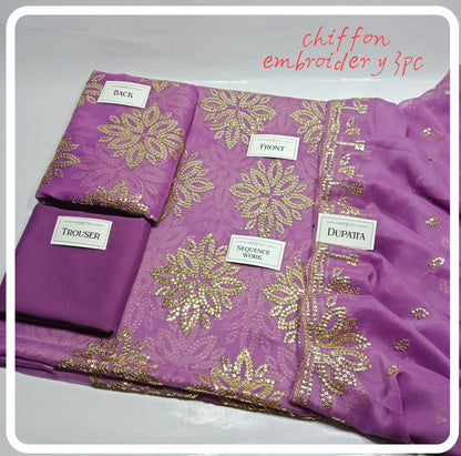 chiffon embroidery 3pc  LATEST DESIGNS VOL"25 AVAILABLE