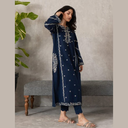 Zaib    unstitched 2 piece lawn embroidered suit.  Material Shirt: Lawn Trouser: Lawn