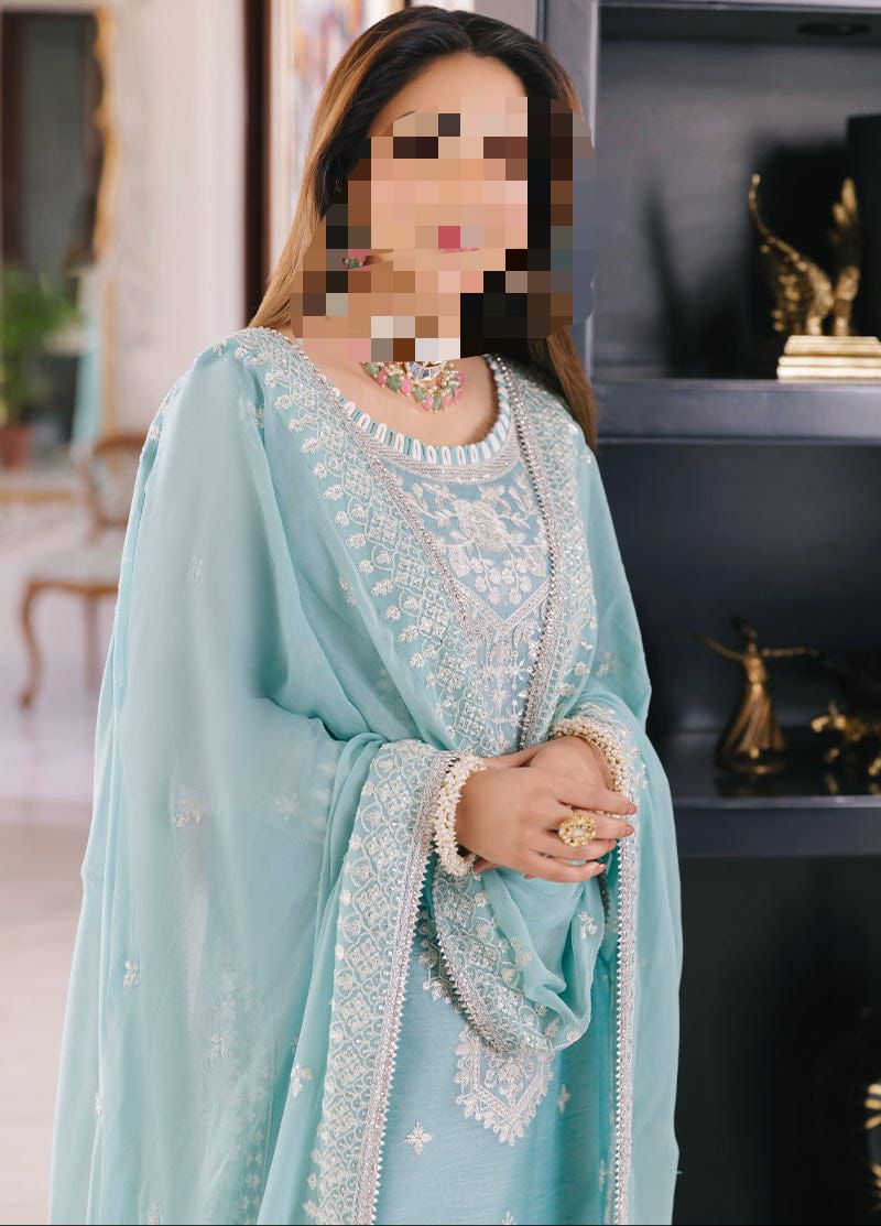 BRAND:ASIM JOFA  shirt:chiffon embroidered sleeves:chiffon embroidered dupatta:chiffon embroidered trouser:plain malai