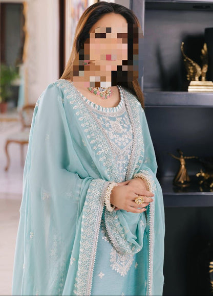 BRAND:ASIM JOFA  shirt:chiffon embroidered sleeves:chiffon embroidered dupatta:chiffon embroidered trouser:plain malai