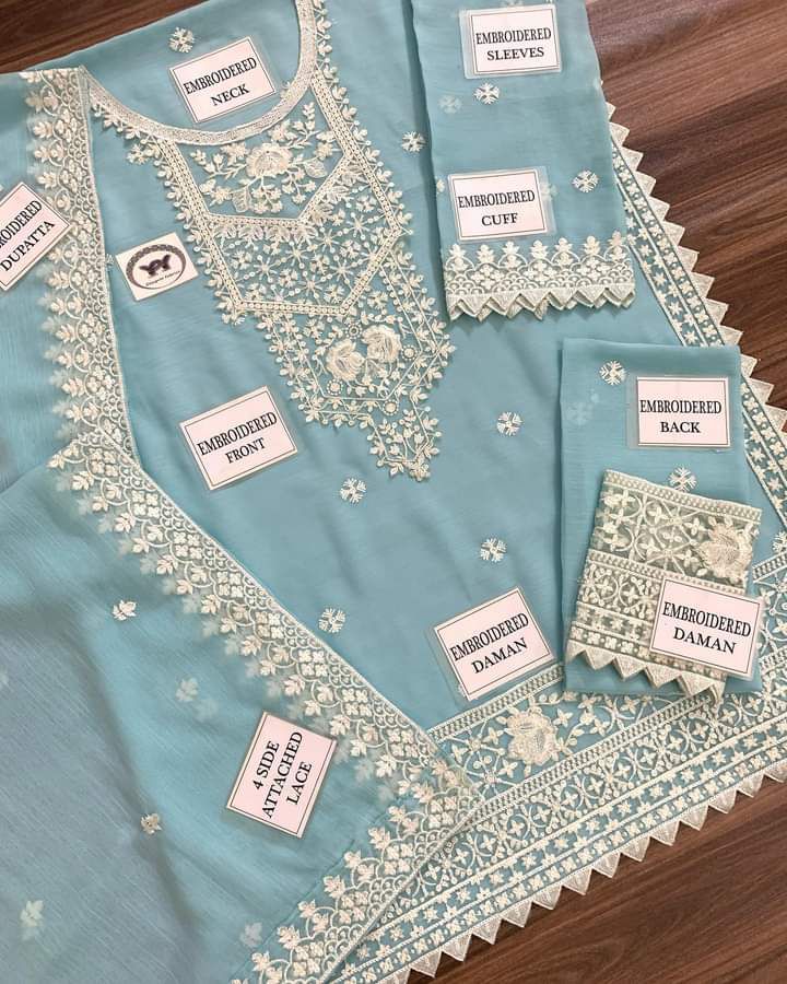 BRAND:ASIM JOFA  shirt:chiffon embroidered sleeves:chiffon embroidered dupatta:chiffon embroidered trouser:plain malai