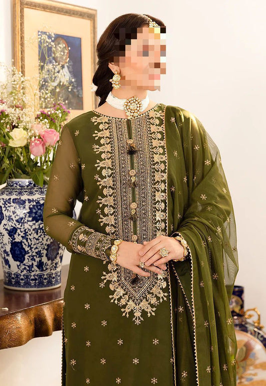 BRAND: ASIM JOFA wedding unstitched 3pc   shirt: embroidered chiffon neckline: embroidered patch sleeves: embroidered chiffon dupatta: embroidered chiffon trouser: satin silk