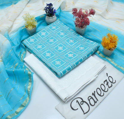 (BAREEZE LAWN 2025 OPENING)  FABRIC :  DORIYA COTTON LAWN ✅  3pc Embroidery Doriya cotton  Lawn WITH DIAMOND BAROSHA DUPATTA