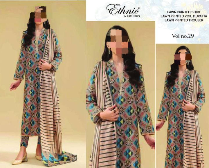 (ETHNIC LAWN 2025 OPENING)  DIGITAL PRINT LUXURY 90/70 WITH 100/100 VOIL DUPATTA  Printed 3pc Collection