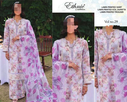 (ETHNIC LAWN 2025 OPENING)  DIGITAL PRINT LUXURY 90/70 WITH 100/100 VOIL DUPATTA  Printed 3pc Collection