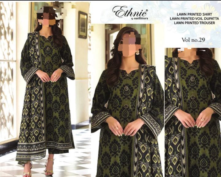 (ETHNIC LAWN 2025 OPENING)  DIGITAL PRINT LUXURY 90/70 WITH 100/100 VOIL DUPATTA  Printed 3pc Collection