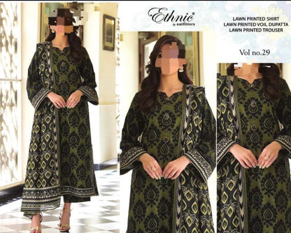 (ETHNIC LAWN 2025 OPENING)  DIGITAL PRINT LUXURY 90/70 WITH 100/100 VOIL DUPATTA  Printed 3pc Collection