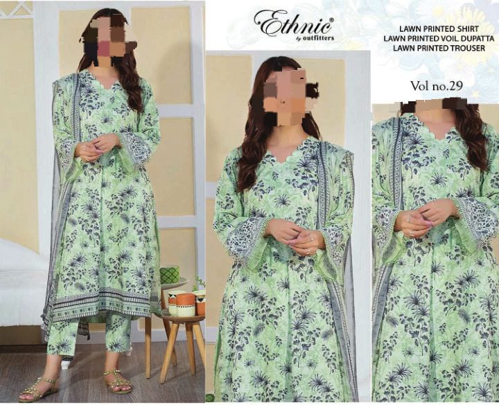 (ETHNIC LAWN 2025 OPENING)  DIGITAL PRINT LUXURY 90/70 WITH 100/100 VOIL DUPATTA  Printed 3pc Collection