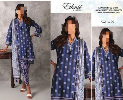 (ETHNIC LAWN 2025 OPENING)  DIGITAL PRINT LUXURY 90/70 WITH 100/100 VOIL DUPATTA  Printed 3pc Collection