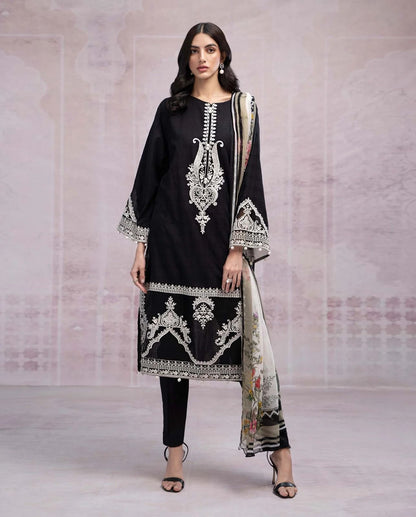 SUMMER COLLECTION 2025  Maria.B  LAWN EMB SHIRT WITH DIGITAL PRINT DUPATA                            Front Full Heavy Emb