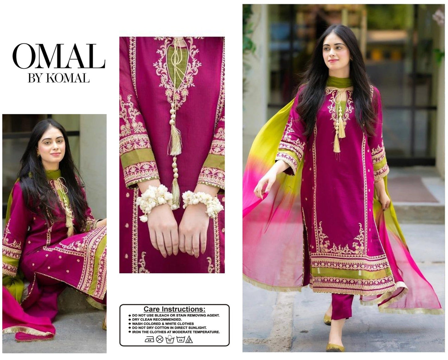 Brand Name OMAL BY KOMAL (LAWN)   SHIRT:  Lawn  DUPATTA: Bamber Chiffon Zari  TROUSER: Lawn   By Pcs : 3 Pcs