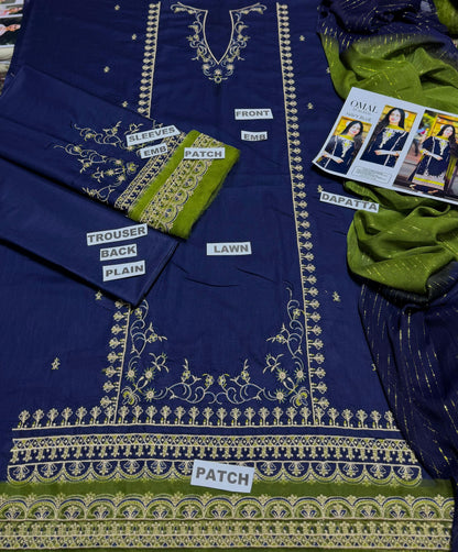 Brand Name OMAL BY KOMAL (LAWN)   SHIRT:  Lawn  DUPATTA: Bamber Chiffon Zari  TROUSER: Lawn   By Pcs : 3 Pcs