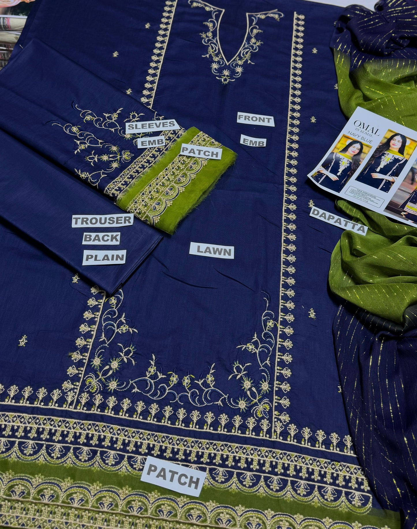 Brand Name OMAL BY KOMAL (LAWN)   SHIRT:  Lawn  DUPATTA: Bamber Chiffon Zari  TROUSER: Lawn   By Pcs : 3 Pcs