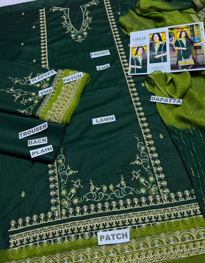 Brand Name OMAL BY KOMAL (LAWN)   SHIRT:  Lawn  DUPATTA: Bamber Chiffon Zari  TROUSER: Lawn   By Pcs : 3 Pcs