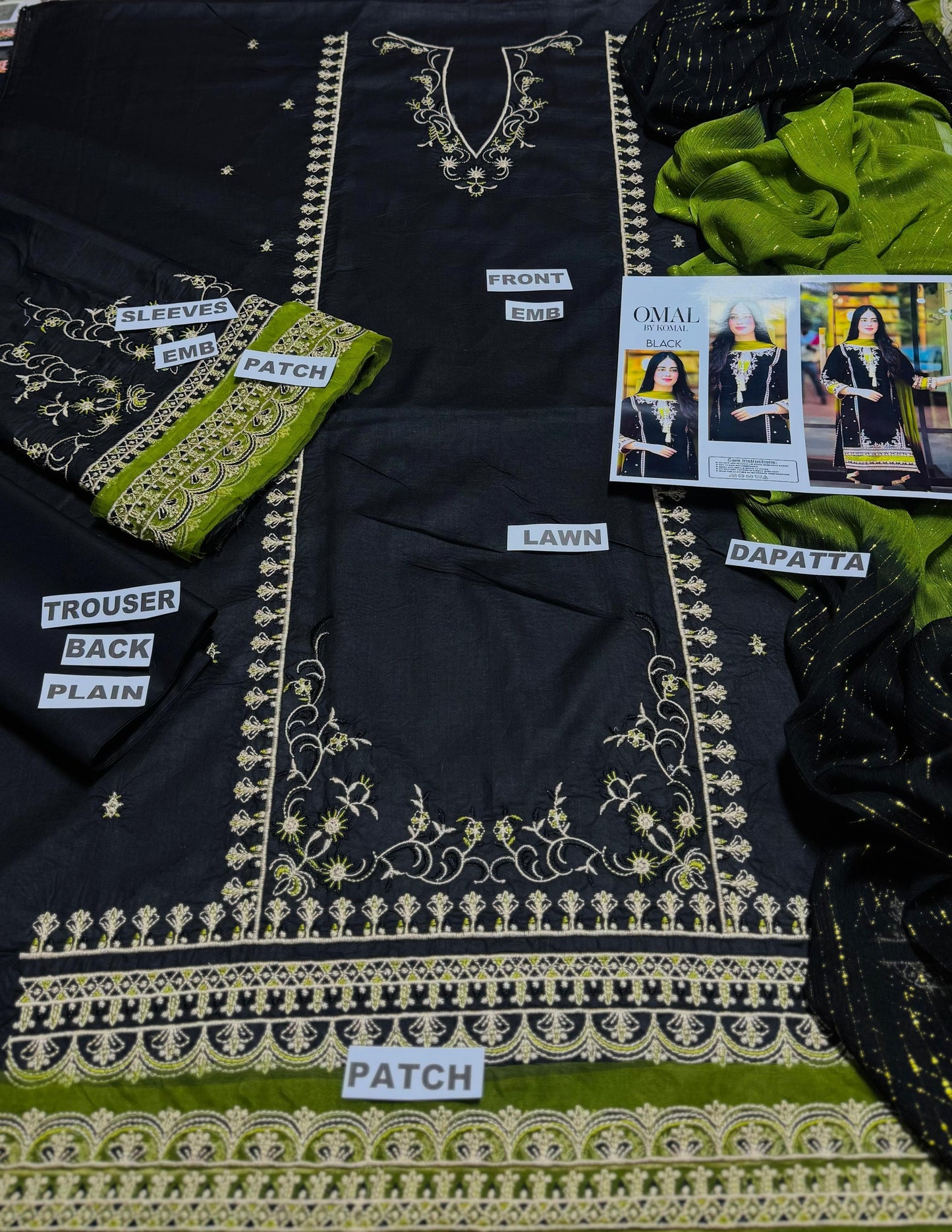 Brand Name OMAL BY KOMAL (LAWN)   SHIRT:  Lawn  DUPATTA: Bamber Chiffon Zari  TROUSER: Lawn   By Pcs : 3 Pcs