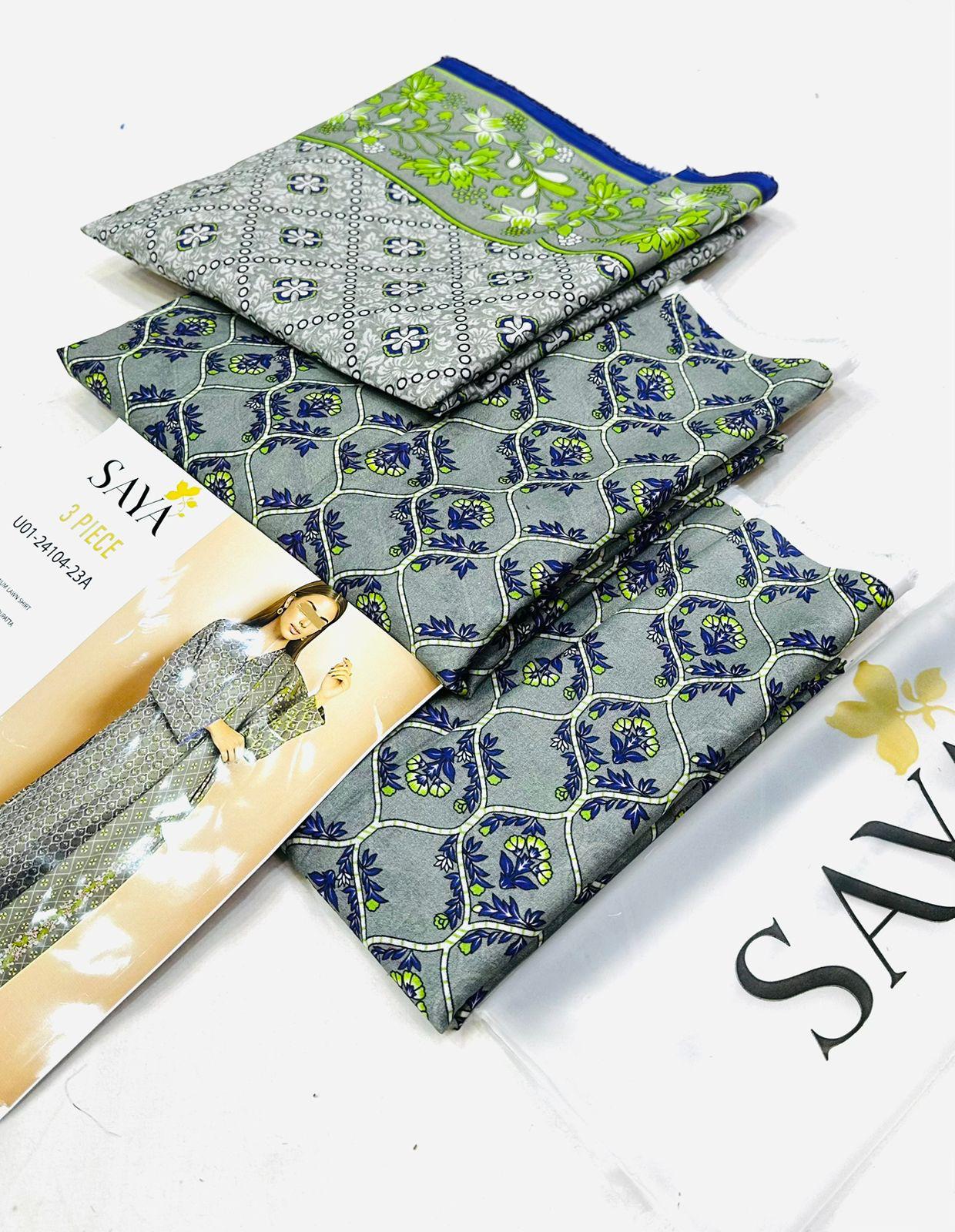 Saya  💯 Original 3pc Printed Lawn Collection  Fabric Lawn