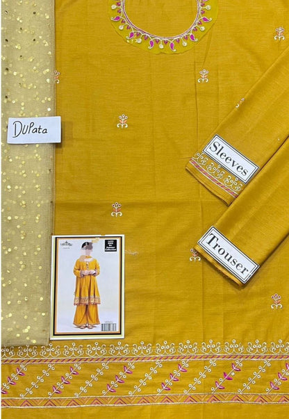 Maira  B  🥜Kids 3 pieces lawn  🥜Dupeta Net  1.75yard     🥜🥜🥜🥜Embroidered Shirt with Patches 🥜Size 36 inches in length 2.0     Yard  shirt