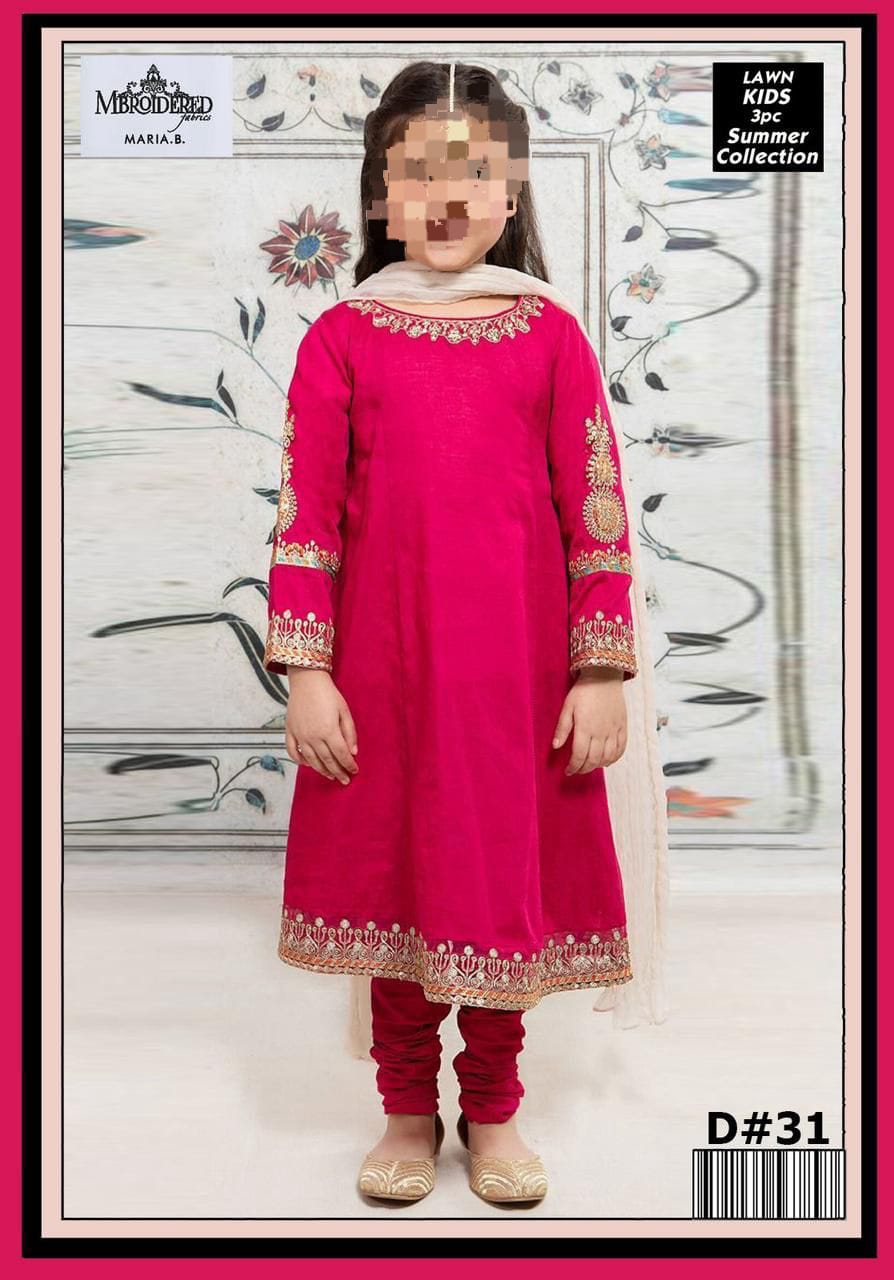 Maira  B  🥜Kids 3 pieces lawn  🥜Dupeta Net  1.75yard     🥜🥜🥜🥜Embroidered Shirt with Patches 🥜Size 36 inches in length 2.0     Yard  shirt