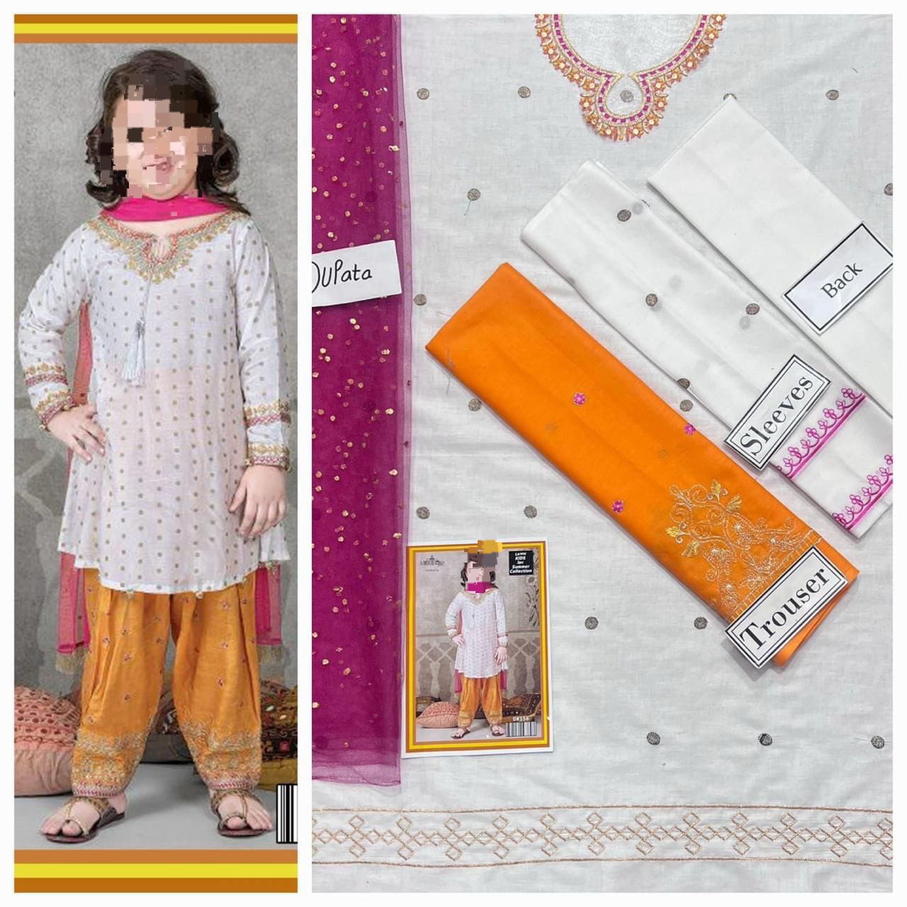 Maira  B  🥜Kids 3 pieces lawn  🥜Dupeta Net  1.75yard     🥜🥜🥜🥜Embroidered Shirt with Patches 🥜Size 36 inches in length 2.0     Yard  shirt