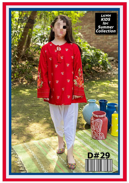 Maira  B  🥜Kids 3 pieces lawn  🥜Dupeta Net  1.75yard     🥜🥜🥜🥜Embroidered Shirt with Patches 🥜Size 36 inches in length 2.0     Yard  shirt