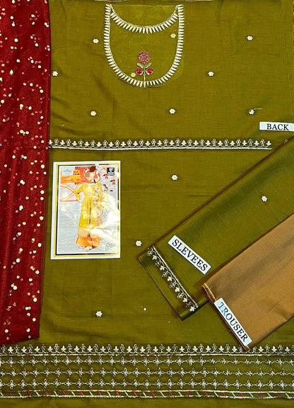 Maira  B  🥜Kids 3 pieces lawn  🥜Dupeta Net  1.75yard     🥜🥜🥜🥜Embroidered Shirt with Patches 🥜Size 36 inches in length 2.0     Yard  shirt