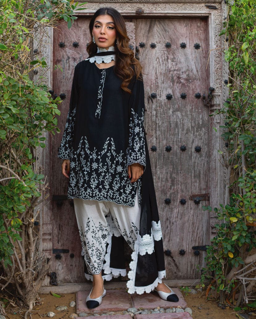 Nisa   unstitched 3 piece embroidered summer suit  Material Shirt: Lawn Trouser: Cotton Duppata: Manaar Diamond (lawn alike).