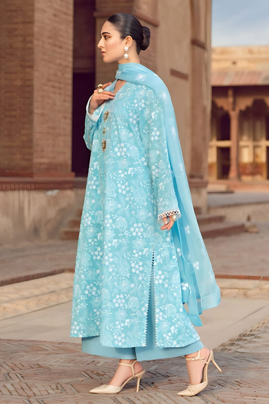 MARIA.B   3PC LAWN EMBROIDERED SHIRT WITH CHIFFON EMBROIDERED DUPATTA AND TROUSER