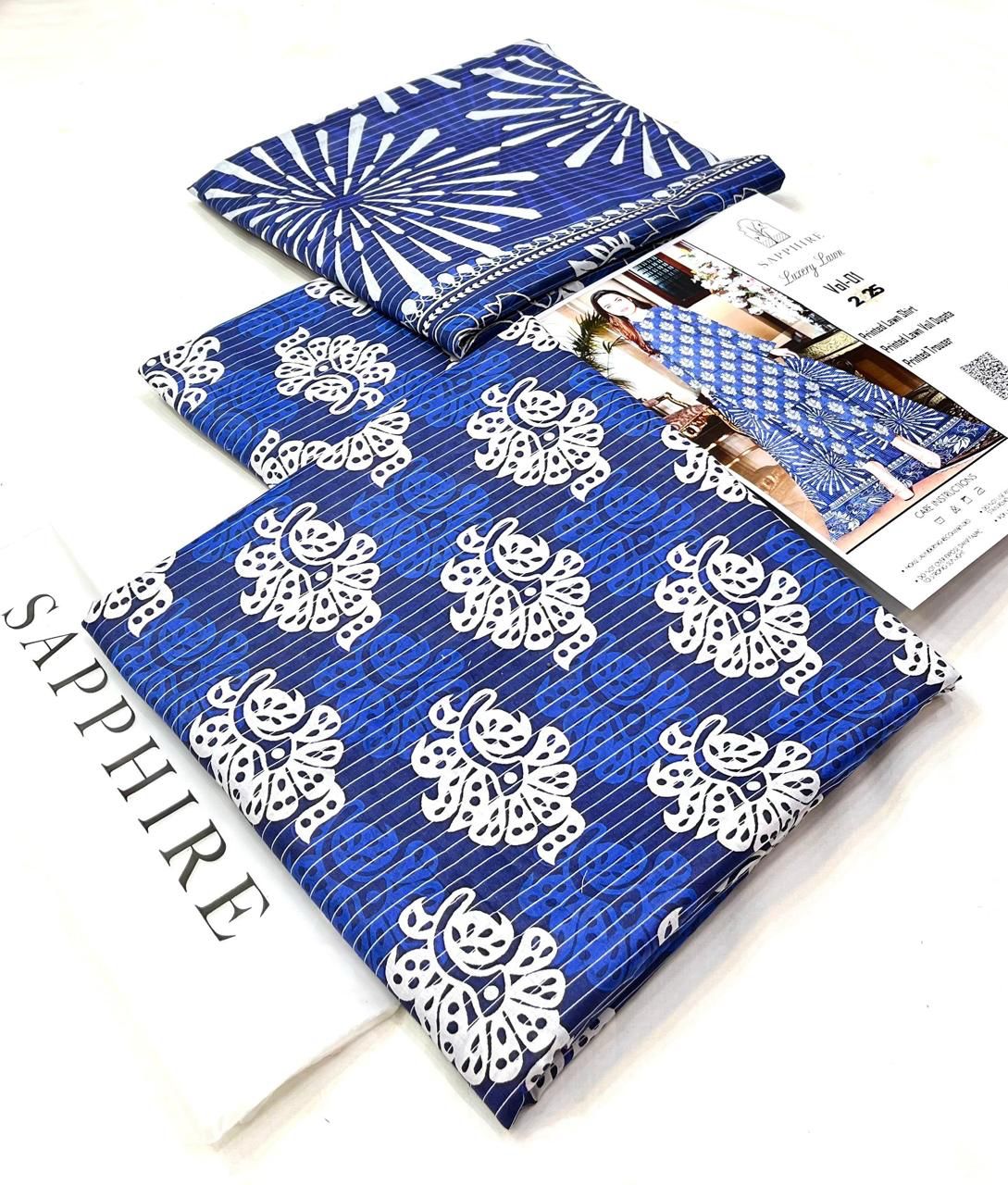 Sapphire Printed 3pc Lawn Collection   Fabric Lawn