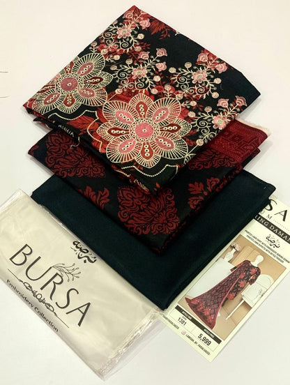 (BURSA BRAND Opening DESIGNS 2025)  BURSA 💯 Orginal DAMAN BORING Embroidery 3pc Collection